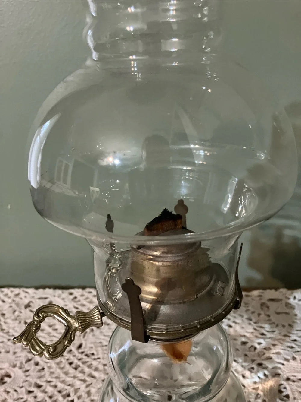 Vintage Clear Glass Oil Kerosene Lamp